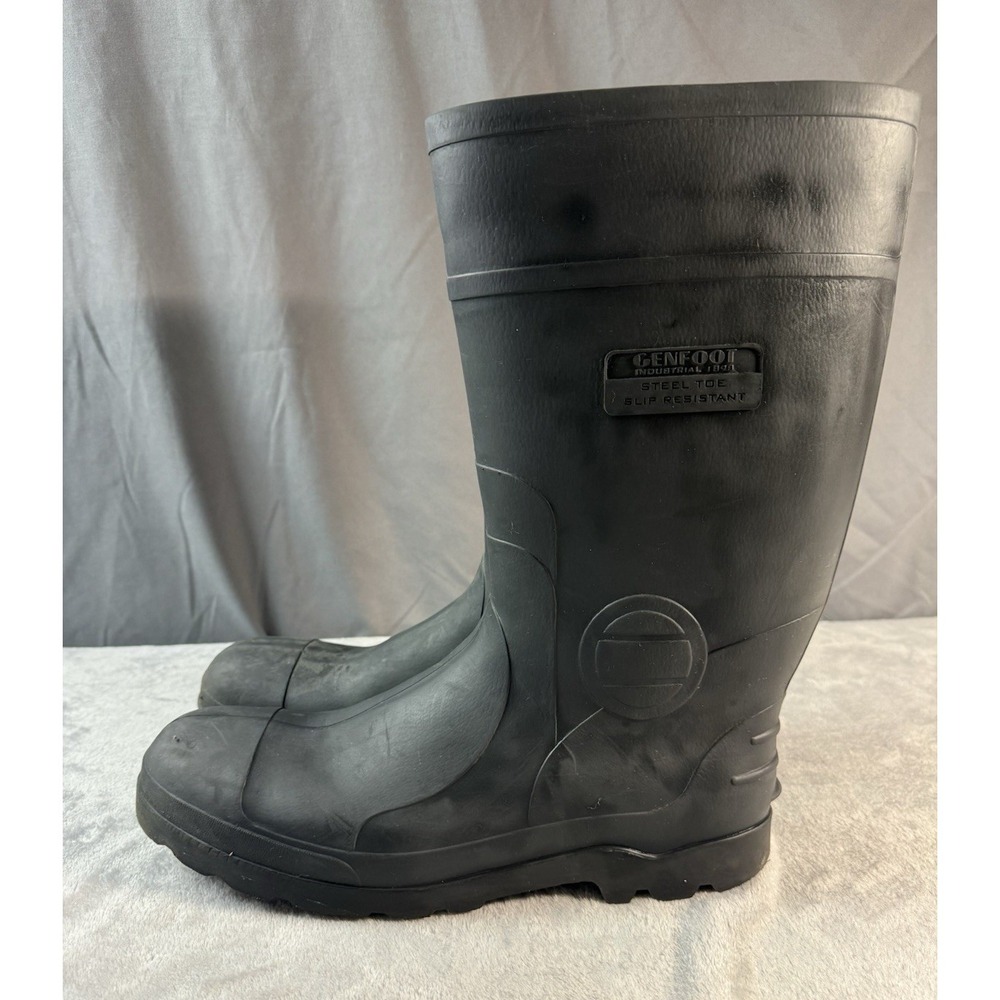 Genfoot Steel Toe Slip Resistant Black Rubber Work Boots Size 13